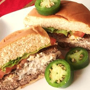 Cheese and Jalapeno Stuffed Burgers – Serve with Beaujolais Village